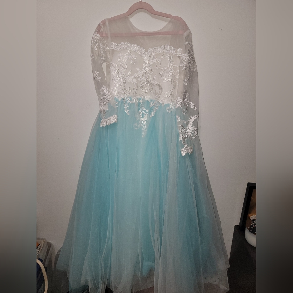 Abaowedding Lace Embroidery Sheer Long Sleeves Kids Trailing Gowns